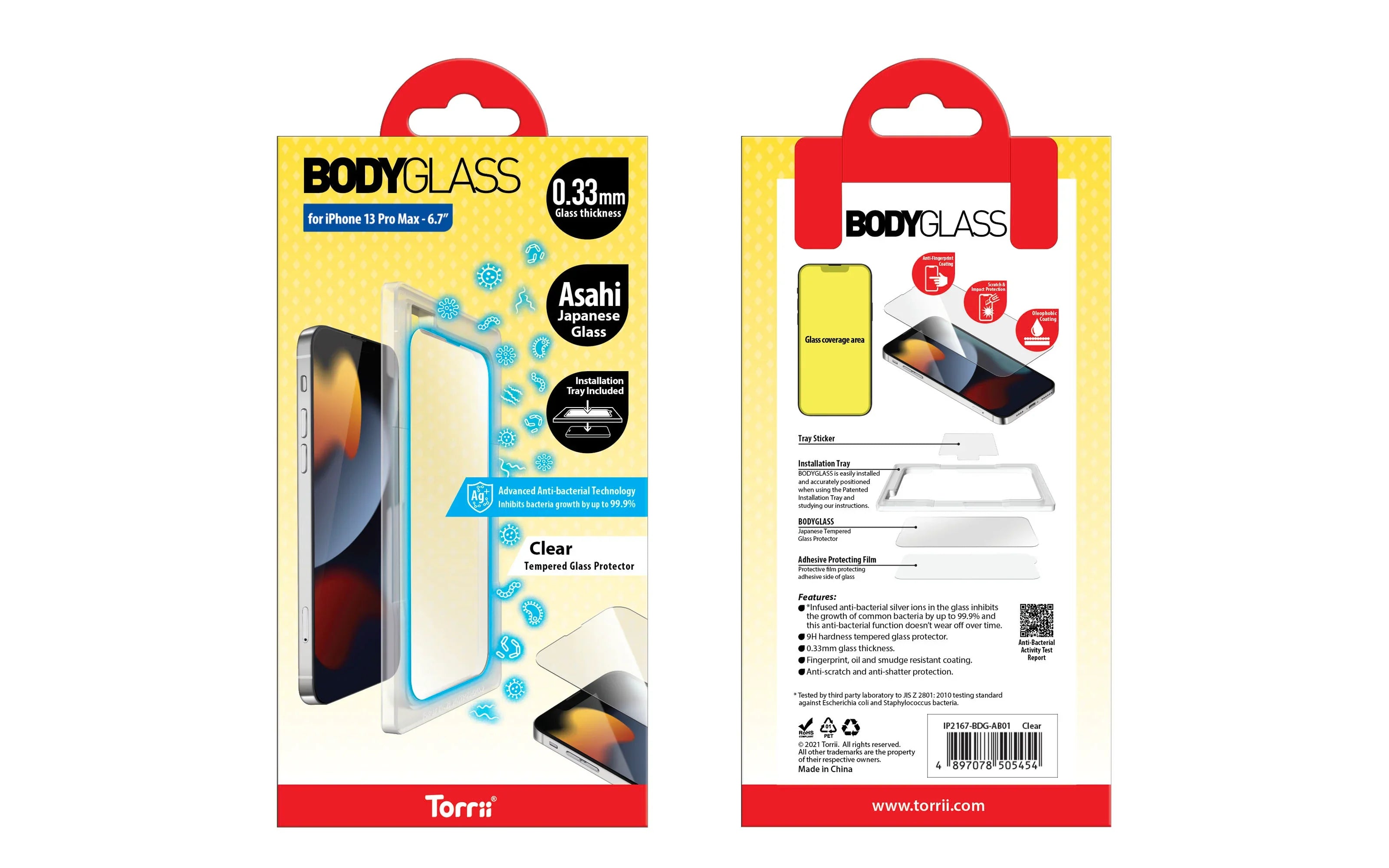 Torrii Bodyglass Screen Protector For iPhone 13 Pro Max Anti-Bacterial Coating - Clear - Tashqila Torrii Bodyglass Screen Protector For iPhone 13 Pro Max Anti-Bacterial Coating - Clear - Tashqila